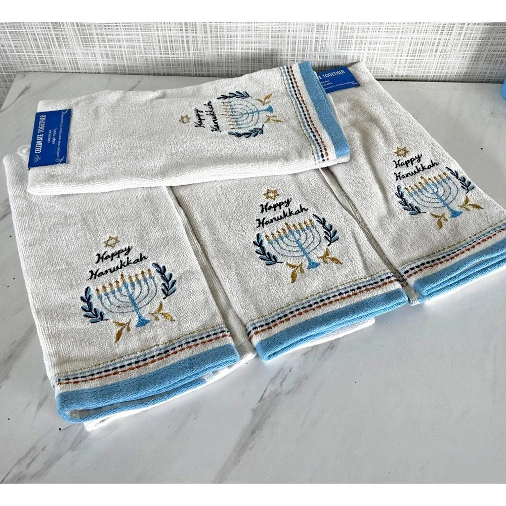 Jewish Menorah Happy Hanukkah Hand Kitchen Towels Set of 4 16